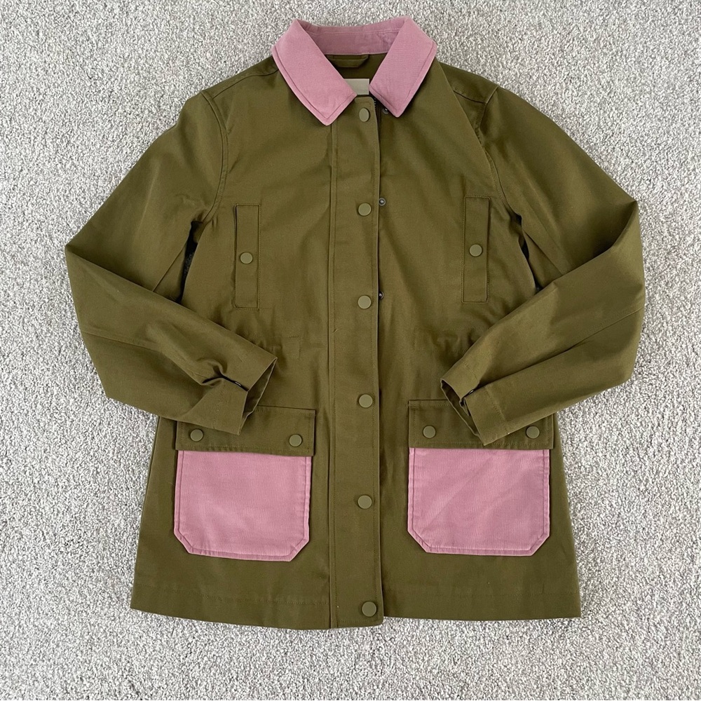 Boden Barn Jacket Green with Pink Pockets UK 6 US 2